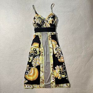 Charlotte Russe Women's Small Black and Yellow Floral Y2K Padded Maxi Dress
